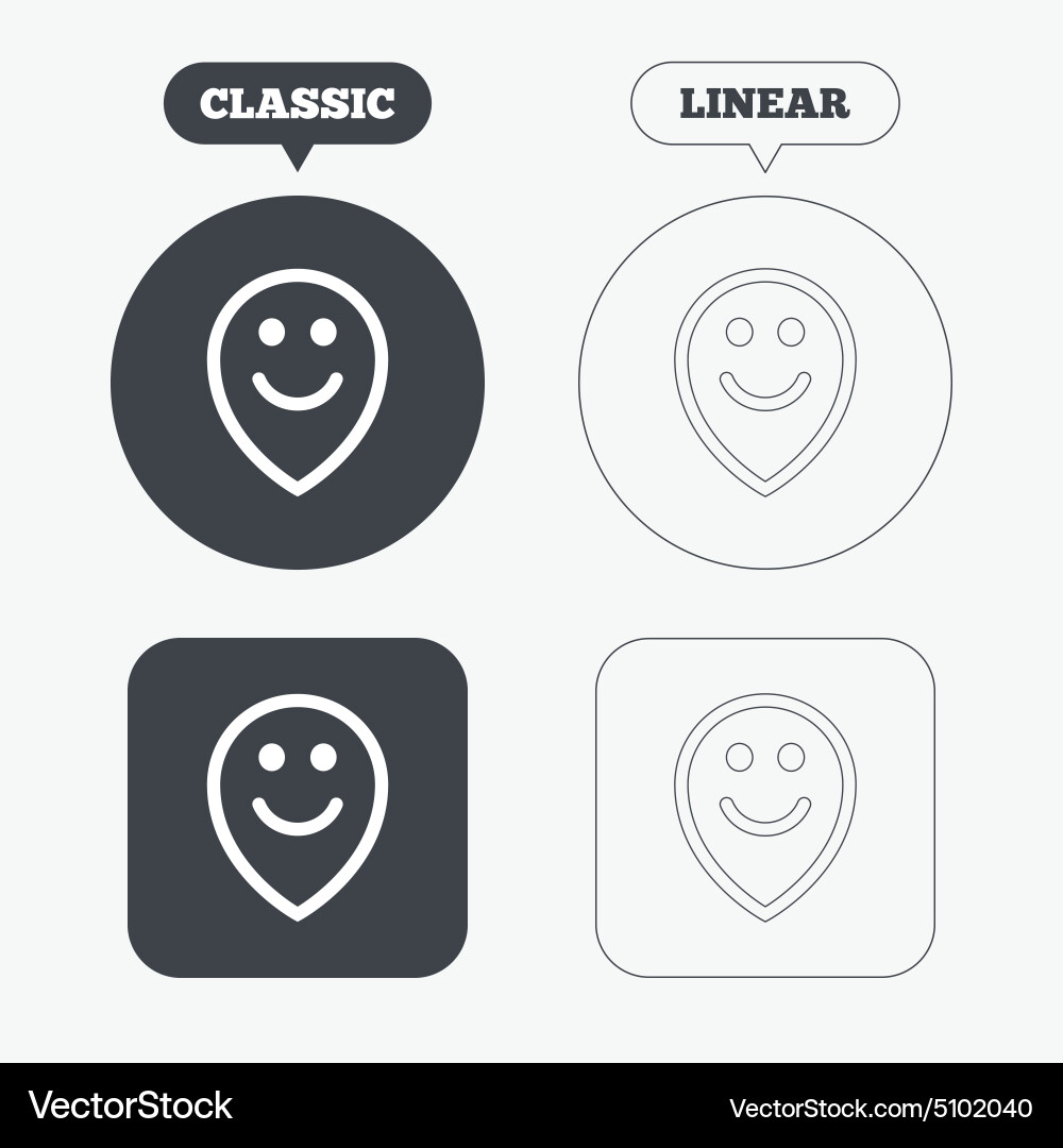 Happy face map pointer symbol smile icon vector image