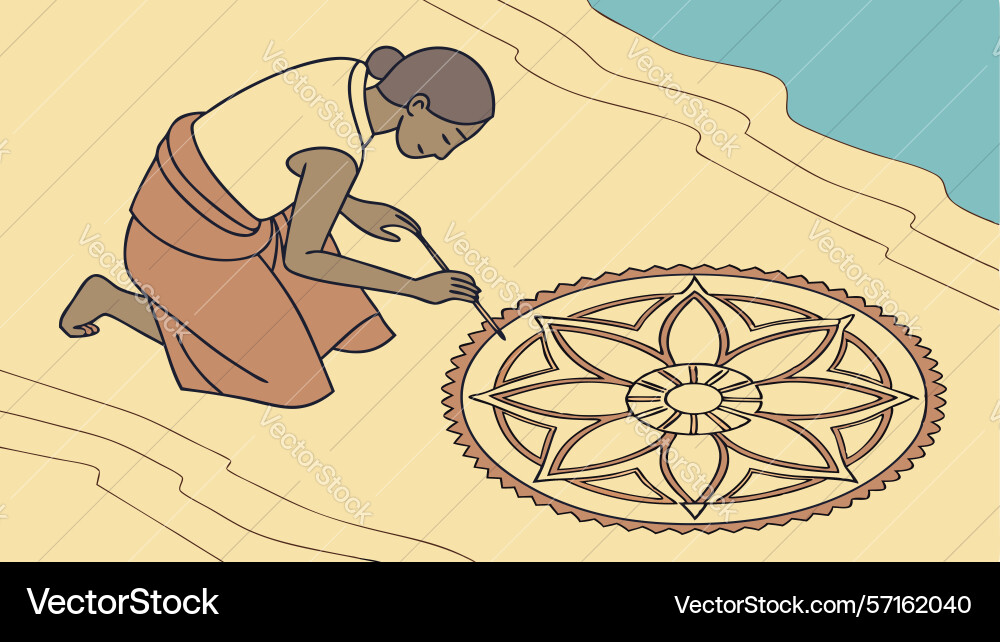 Isometric person designing large circular pattern vector image