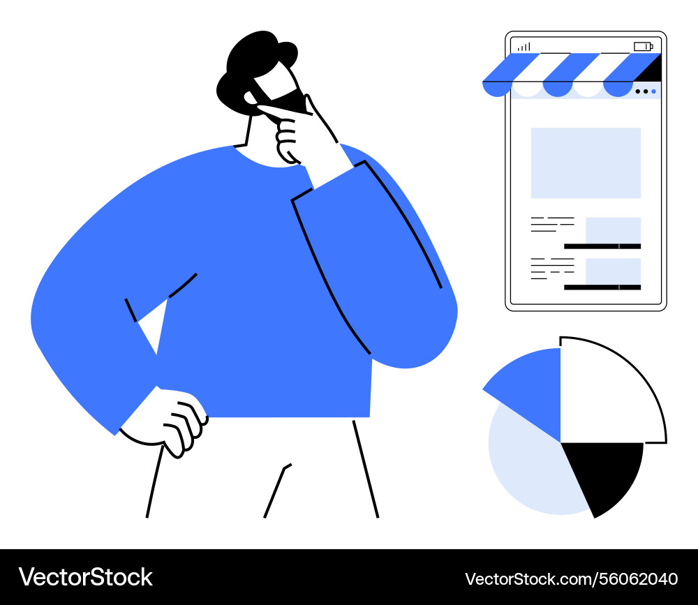 Man analyzing digital content with pie chart Man analyzing digital content with pie chart vector image