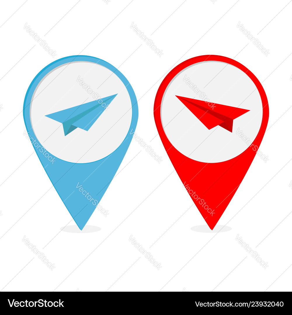 Map pointer with origami paper plane icon set red Map pointer with origami paper plane icon set red vector image