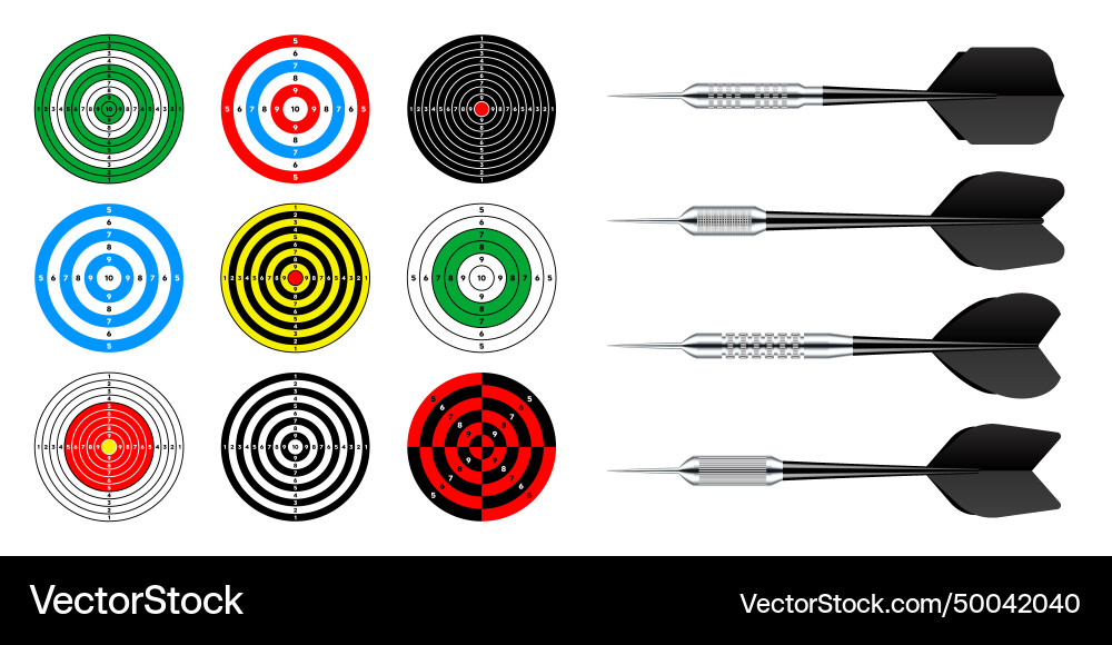 Paper targets with dart arrows shooting range Paper targets with dart arrows shooting range vector image