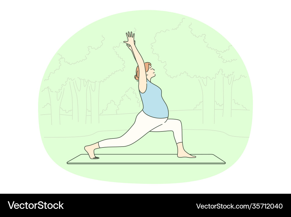 Pregnant Woman Yoga Outdoors vector image