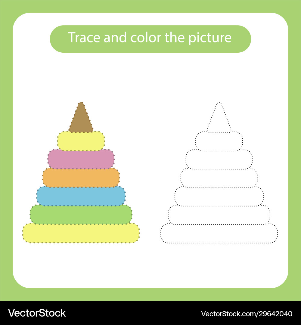 Pyramid toy with simple shapes trace and color Pyramid toy with simple shapes trace and color vector image