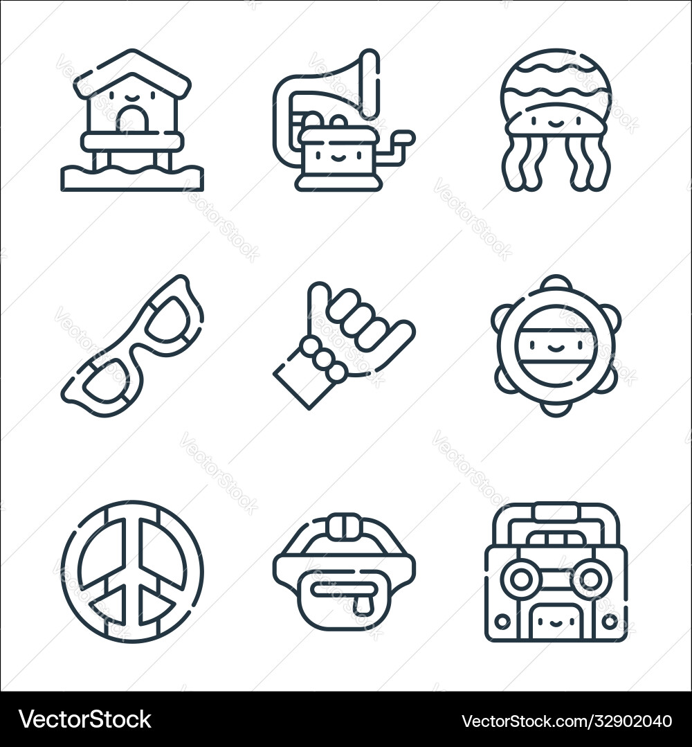Reggae line icons linear set quality Vector Image
