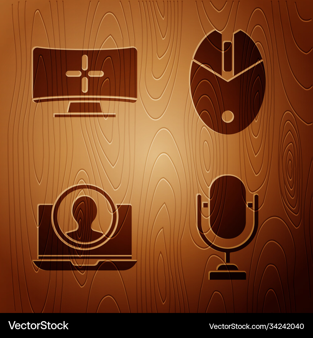 Set microphone computer monitor create account Set microphone computer monitor create account vector image