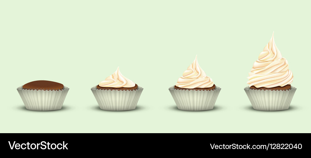 Set of 4 cupcakes with a different amount cream vector image