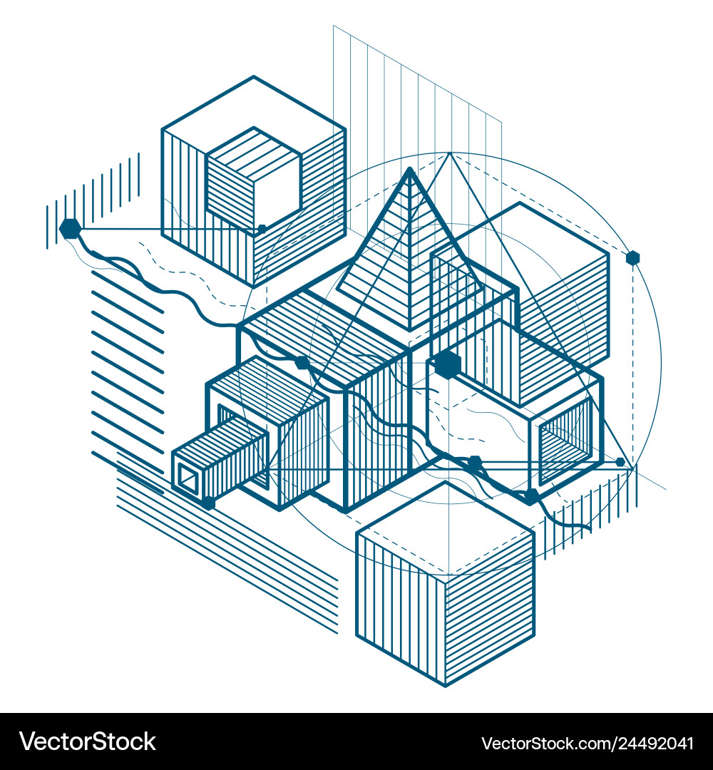 Abstract 3d shapes composition isometric Abstract 3d shapes composition isometric vector image
