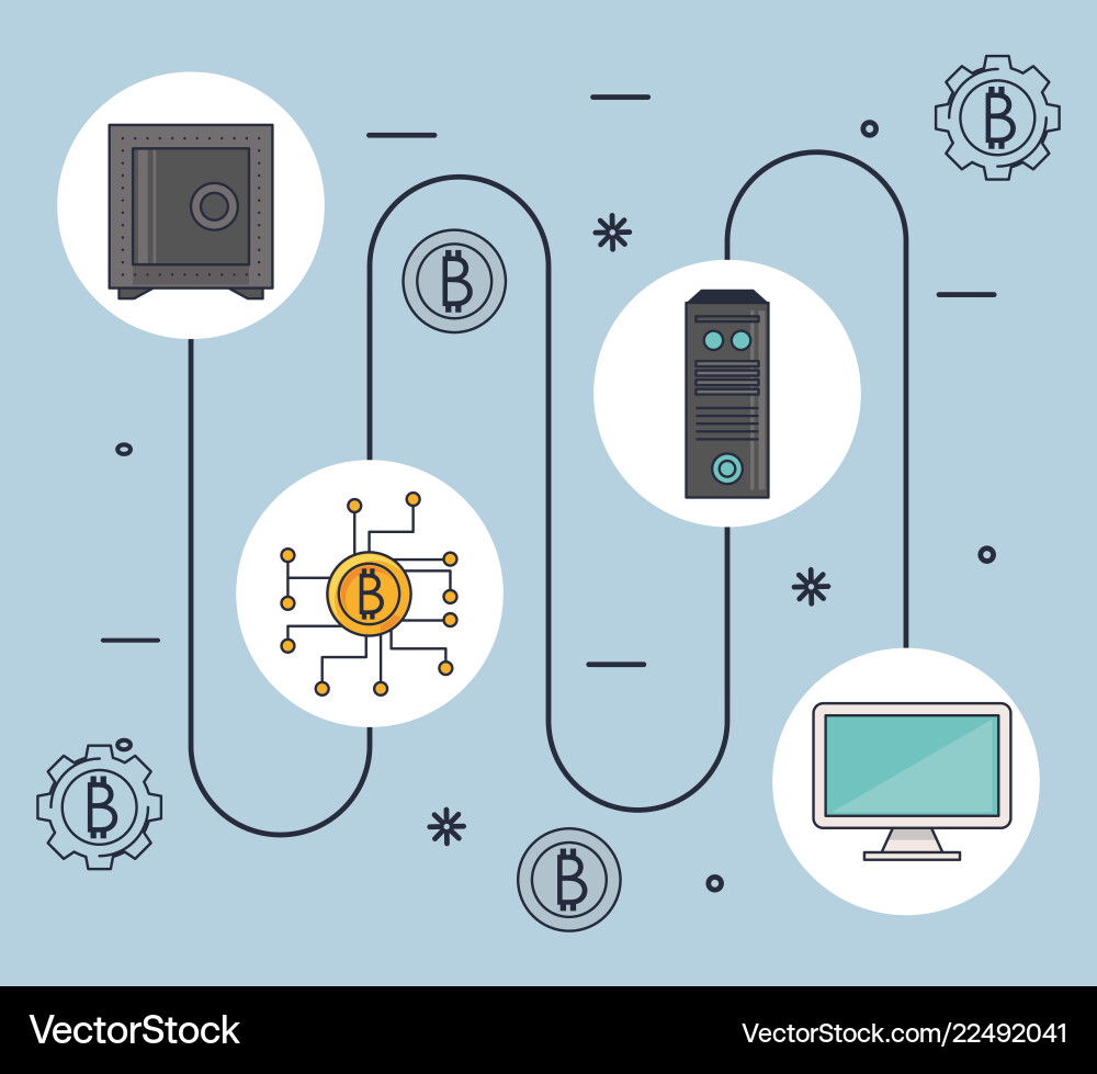 Bitcoin mining technological devices Bitcoin mining technological devices vector image