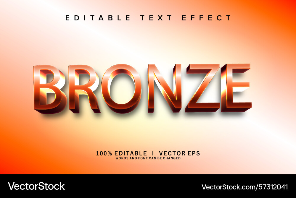 Bronze 3d text effect with modern style design vector image