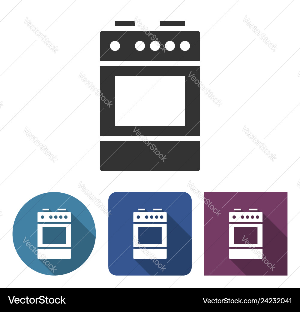 Cooker icon in different variants with long shadow vector image