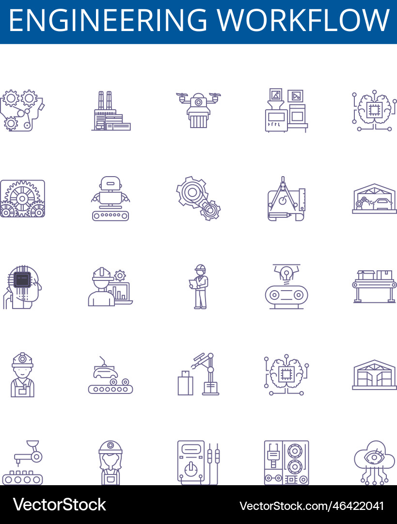 Engineering workflow line icons signs set design Engineering workflow line icons signs set design vector image