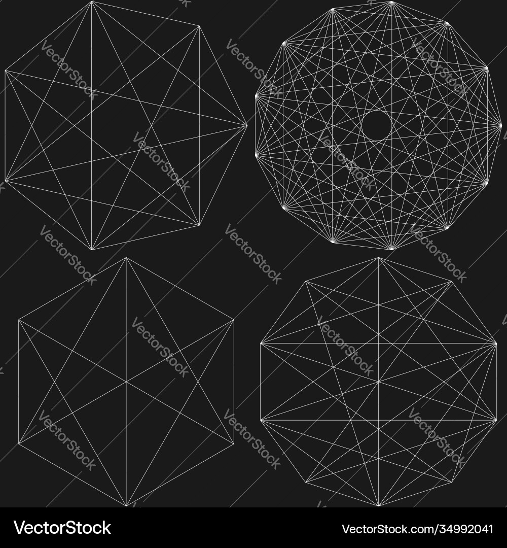 Geometric polygon set with diagonal angles drawn Geometric polygon set with diagonal angles drawn vector image