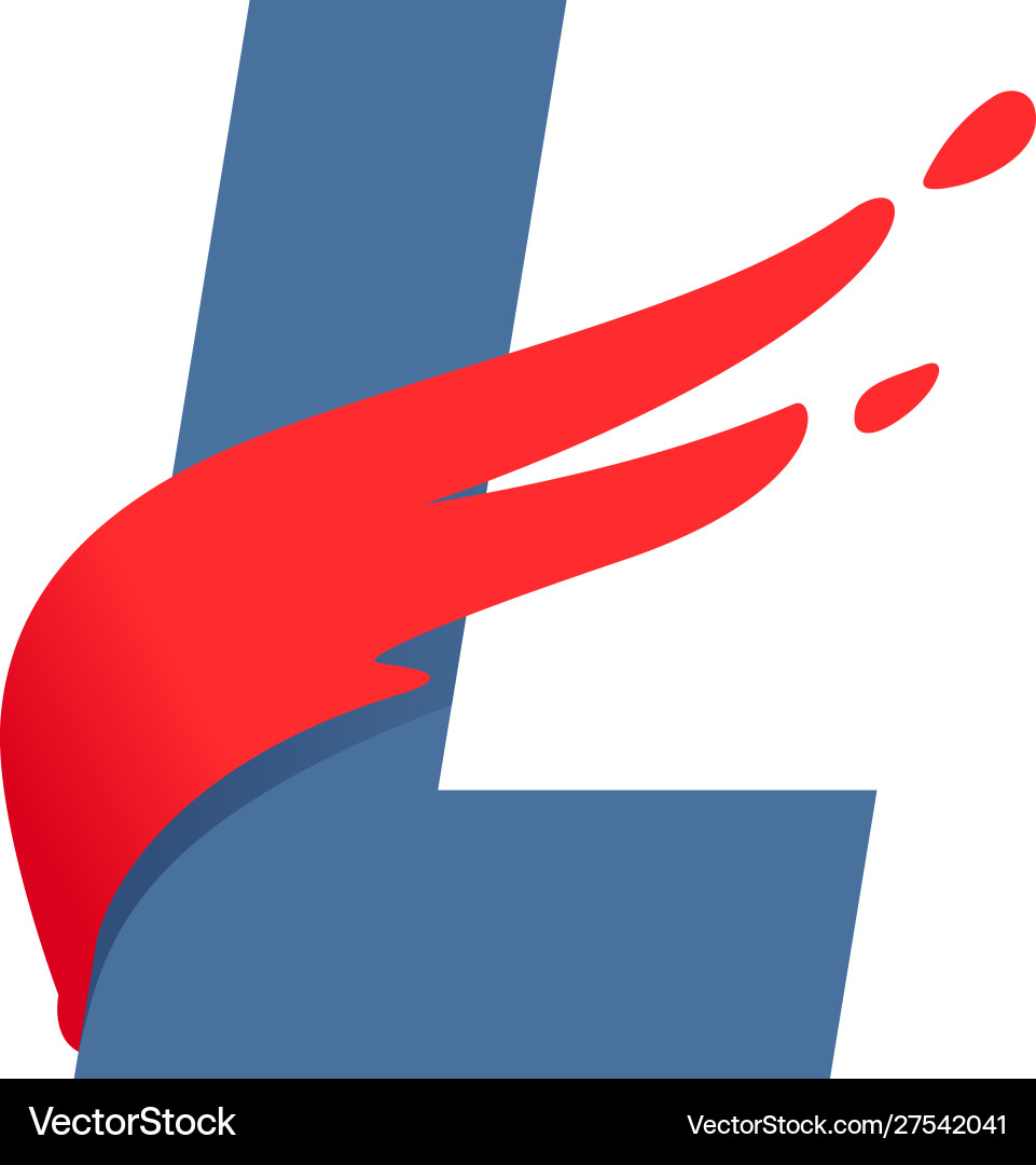 L letter logo with fast speed red flag line Vector Image