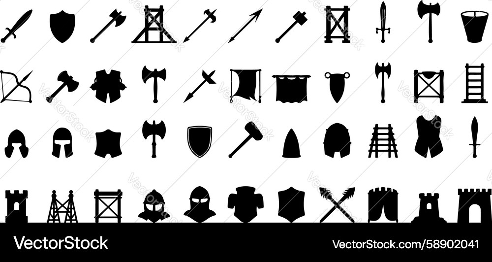 Medieval Weapons and Structures Vector Image