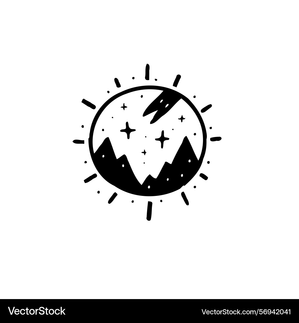 Minimalist mountain range with celestial elements Minimalist mountain range with celestial elements Vector Image