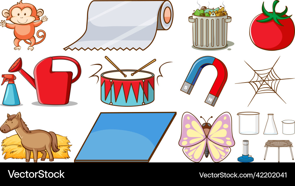 Mixed objects and animals Mixed objects and animals vector image