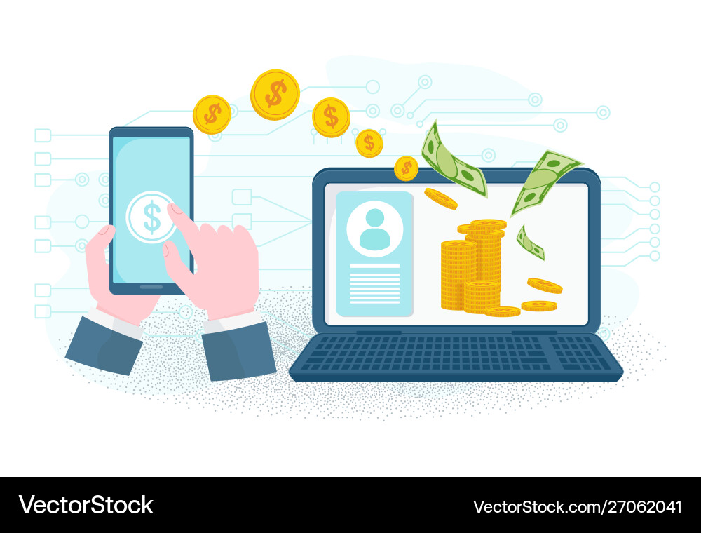 Money transfer using mobile device computer Money transfer using mobile device computer vector image