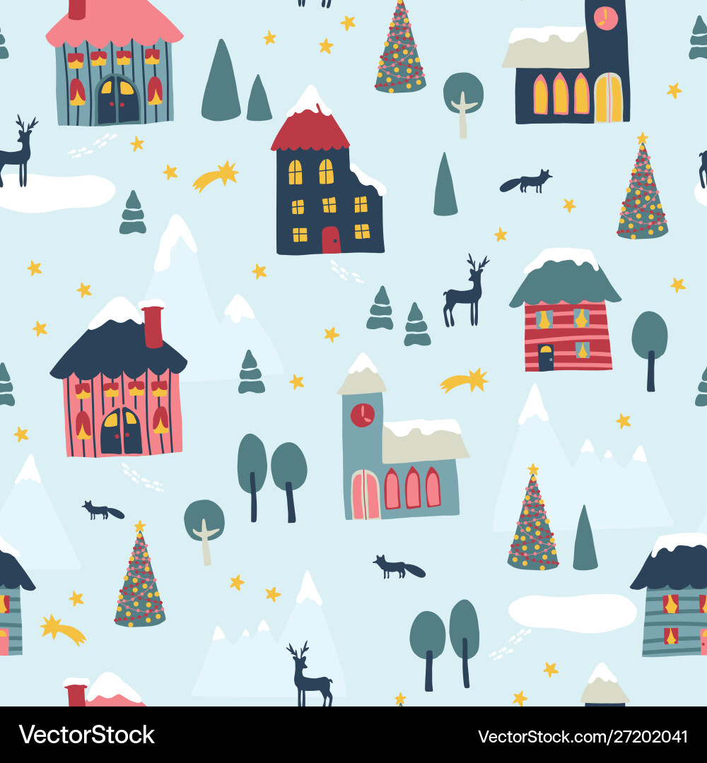 Nahtloses Muster Winter Weihnachten Stadt Nahtloses Muster Winter Weihnachten Stadt vektorbild