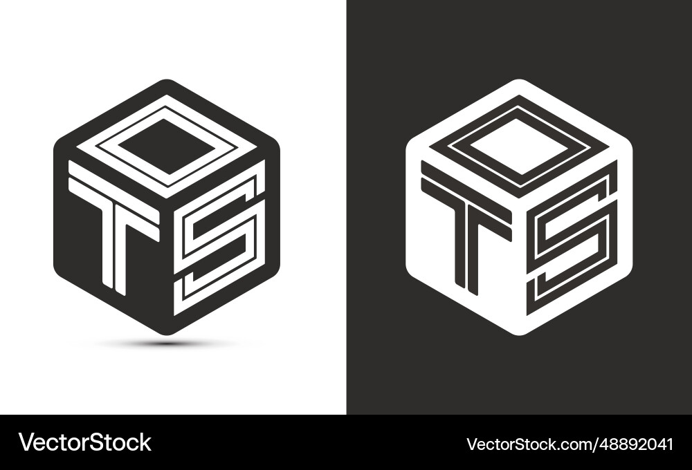 Ots letter logo design with cube modern Royalty Free Vector