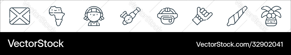 Reggae line icons linear set quality Vector Image