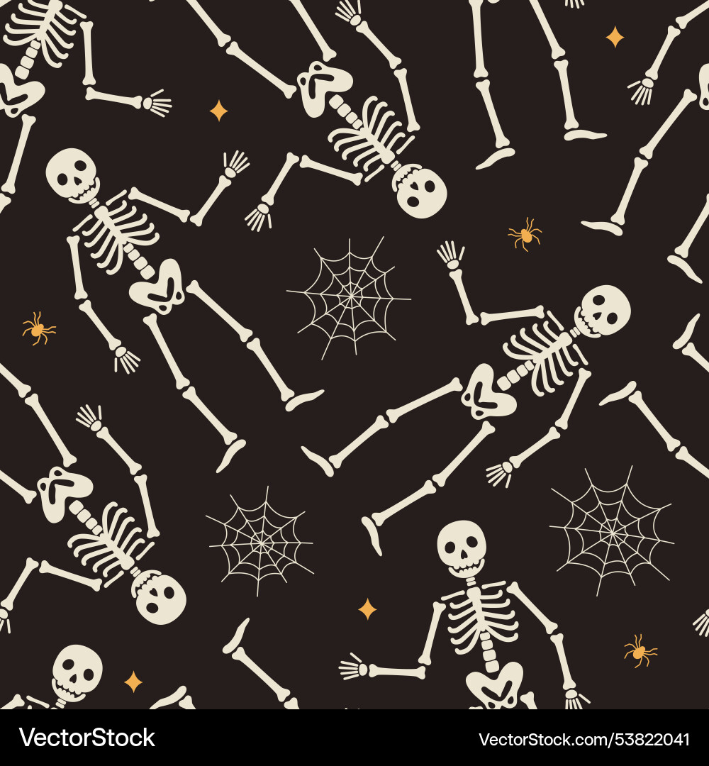 Seamless pattern with skeletons webs spriders Seamless pattern with skeletons webs spriders Vector Image