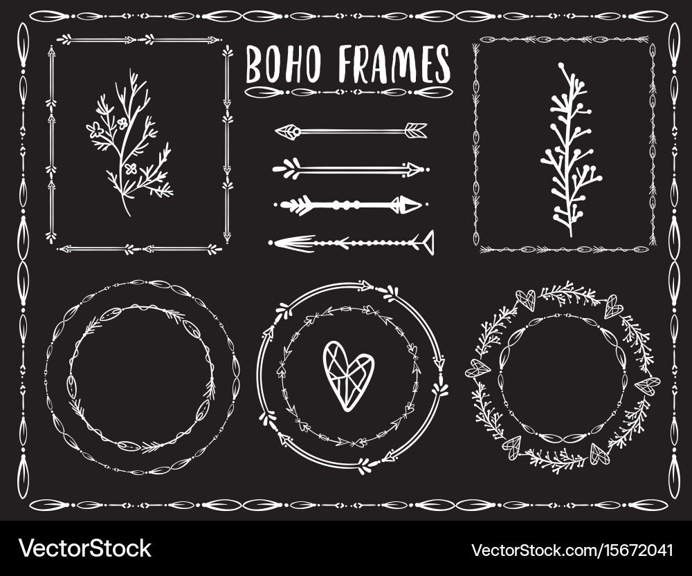 Set boho elements frames vector image