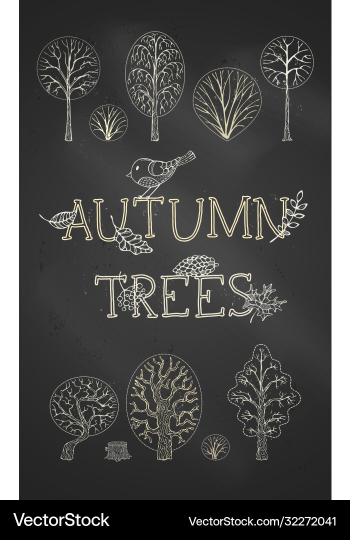 Set chalk trees on blackboad background Set chalk trees on blackboad background vector image