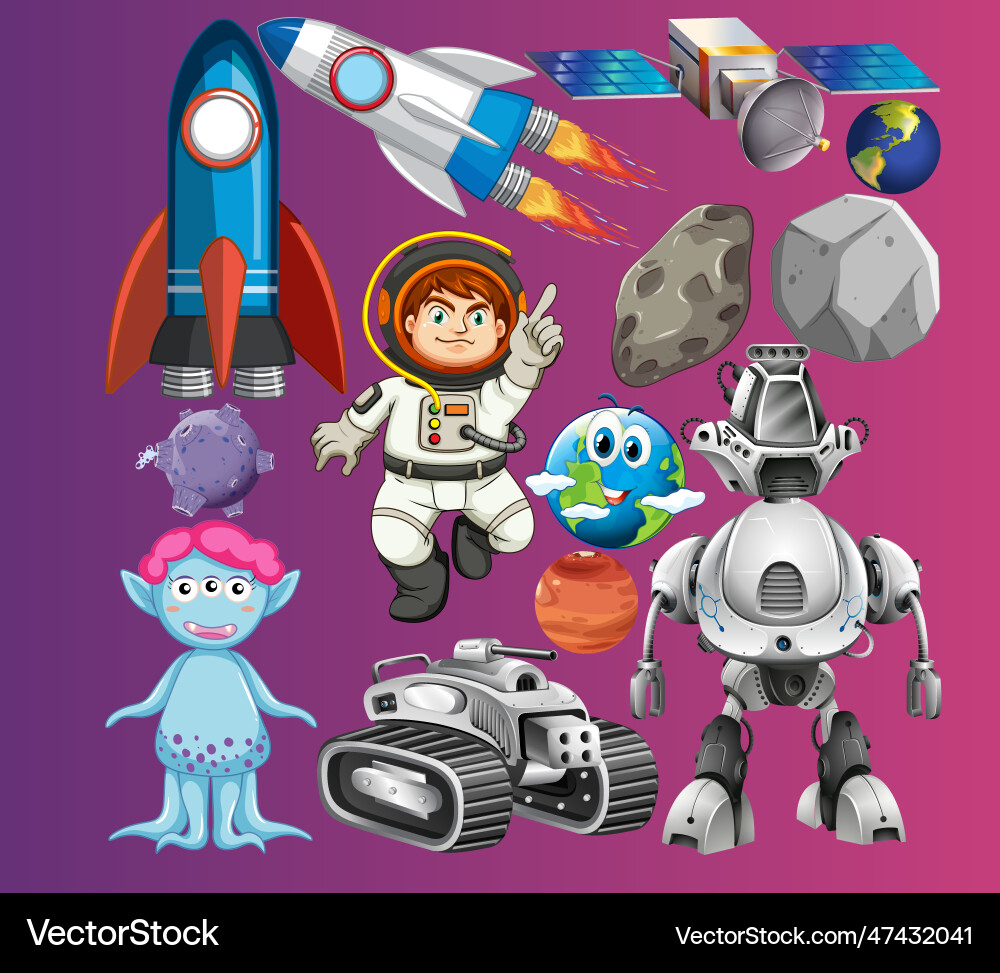 Set of space objects on gradient background Set of space objects on gradient background vector image