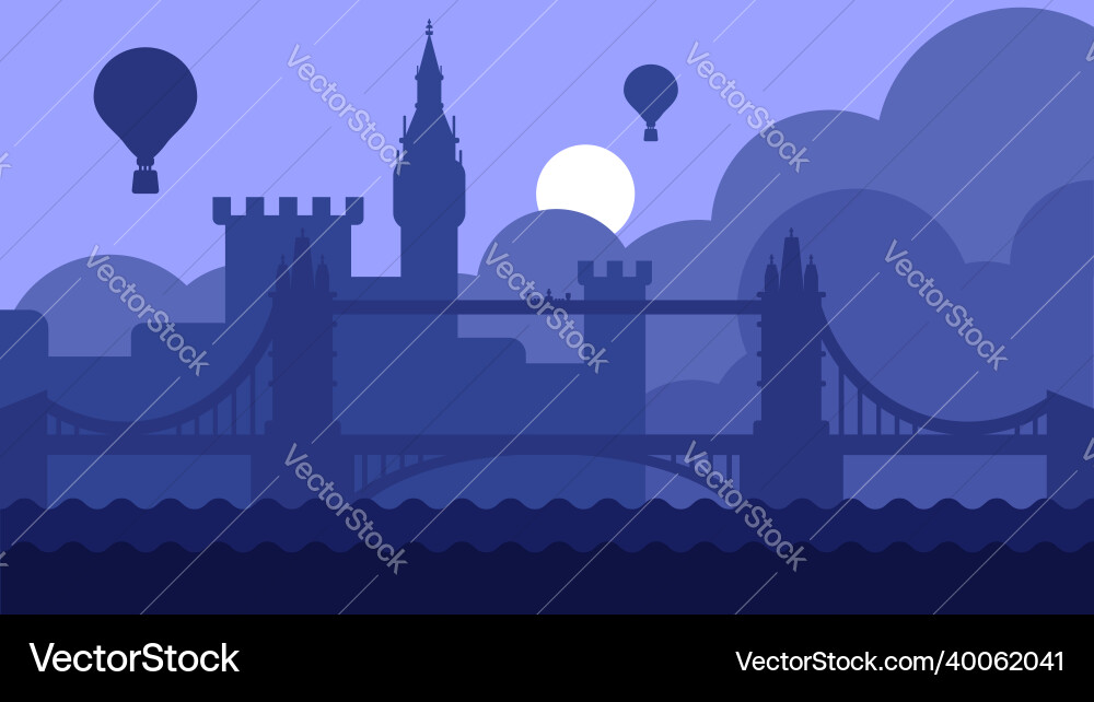 Stadtlandschaft mit Schloss und Fluss Stadtlandschaft mit Schloss und Fluss vektorbild