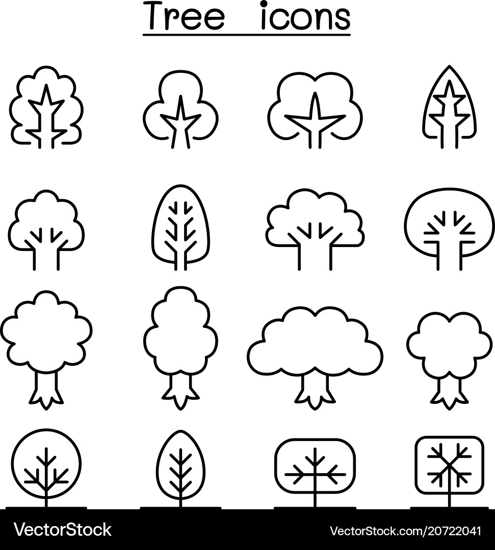 Tree icon set in thin line style Tree icon set in thin line style vector image