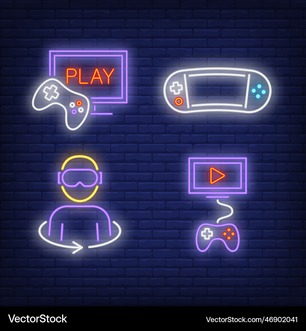Videogame console game player and joystick neon Videogame console game player and joystick neon vector image