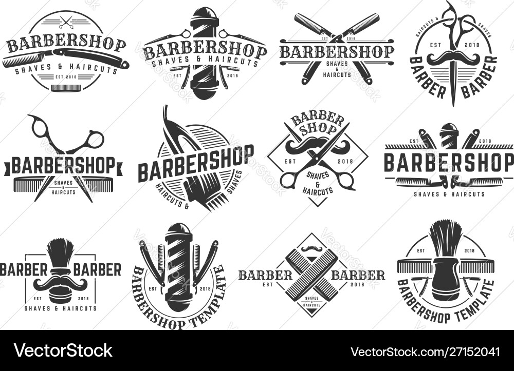 Vintage Barber Shop Logo Set Vector Image
