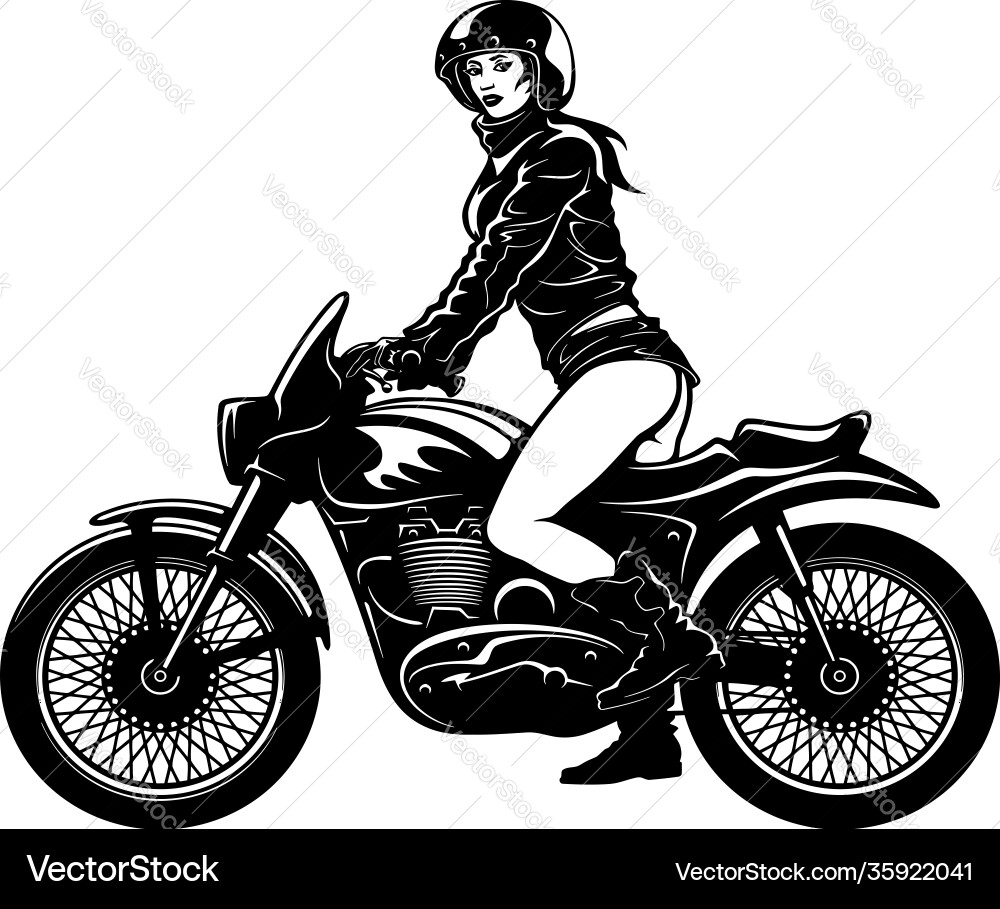 Vintage Motorcycle - Biker Girl Vector Image
