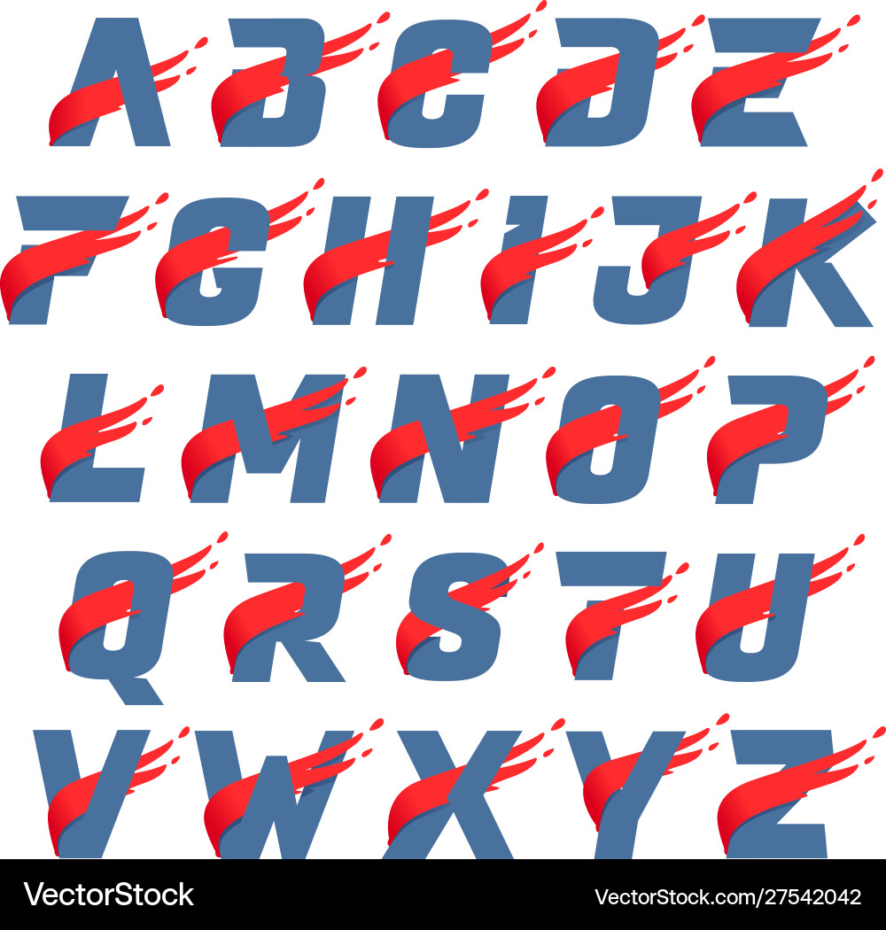Alphabet letters with fast speed red flag line Vector Image