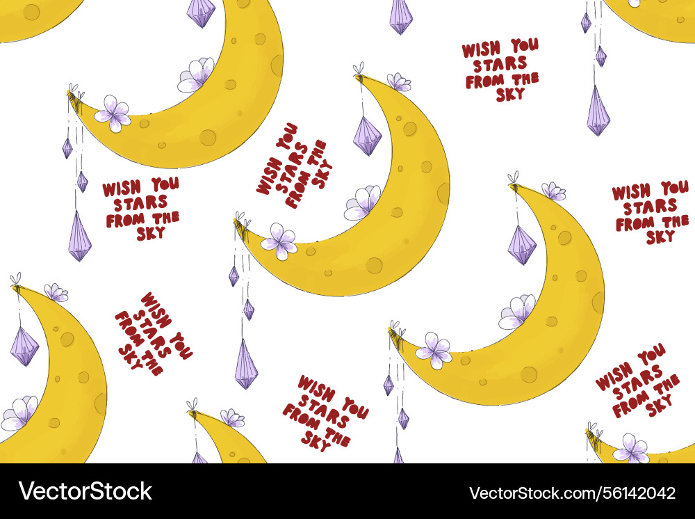 Cartoon cute cozy crescent with crystals Cartoon cute cozy crescent with crystals vector image