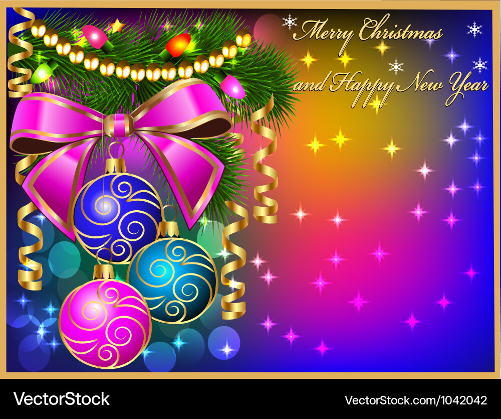 Christmas Baubles and Ribbon Background Vector Image