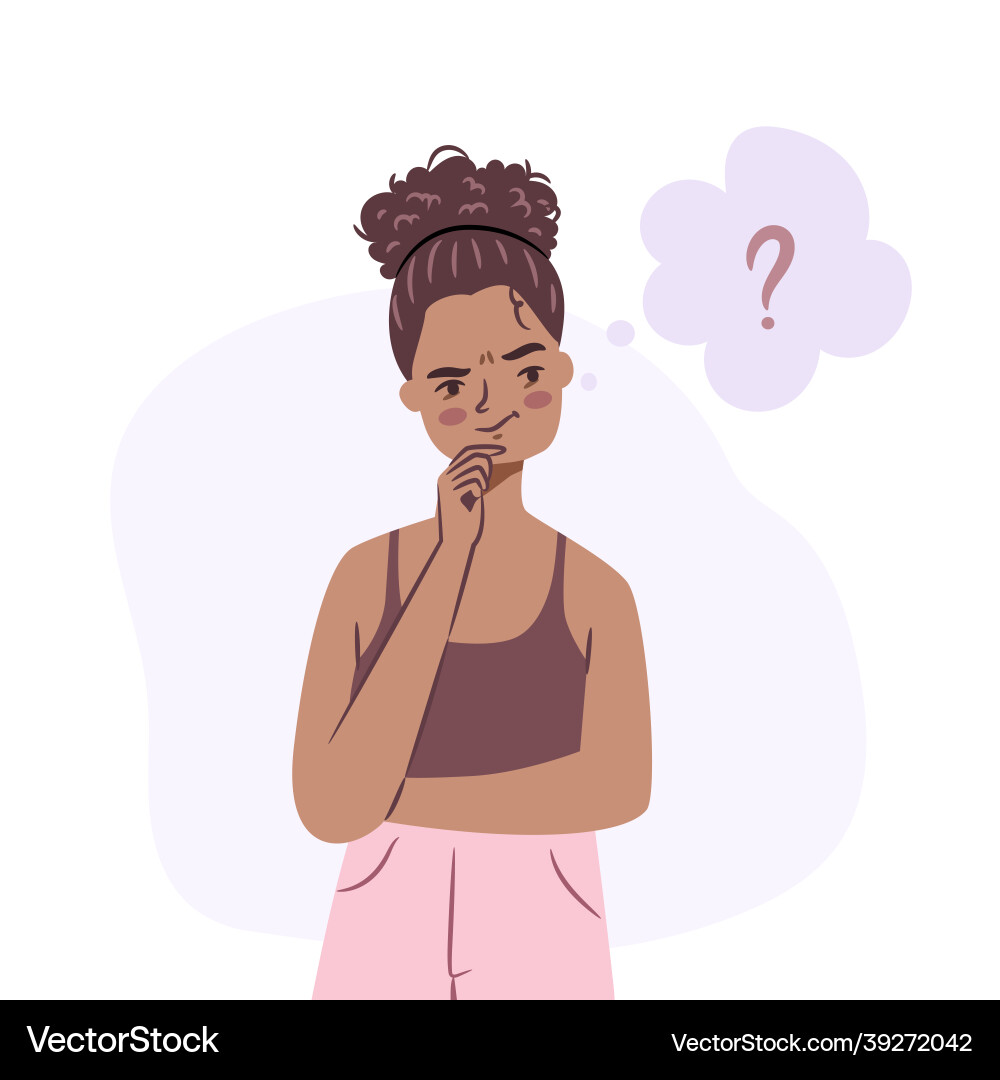 Confused black girl young african woman standing Confused black girl young african woman standing vector image