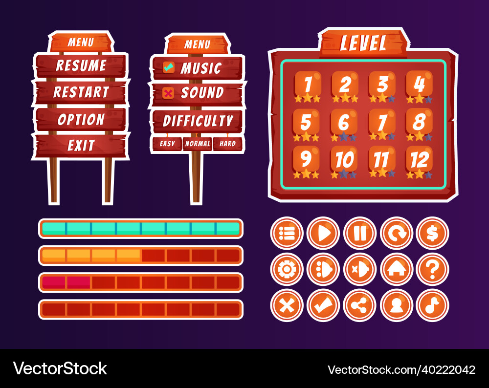Game template gui kit interface log in page Game template gui kit interface log in page vector image
