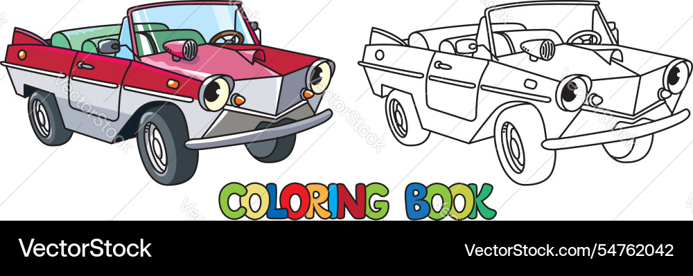 Lustiges kleines Retro Auto mit Augen Färbung Buch Lustiges kleines Retro Auto mit Augen Färbung Buch vektorbild