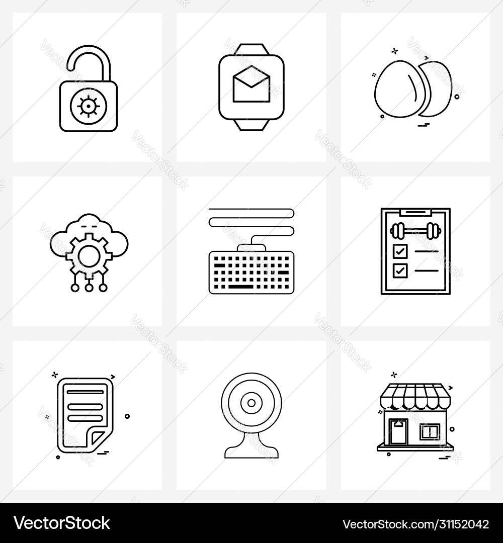 Modern style set 9 line pictograph grid based vector image