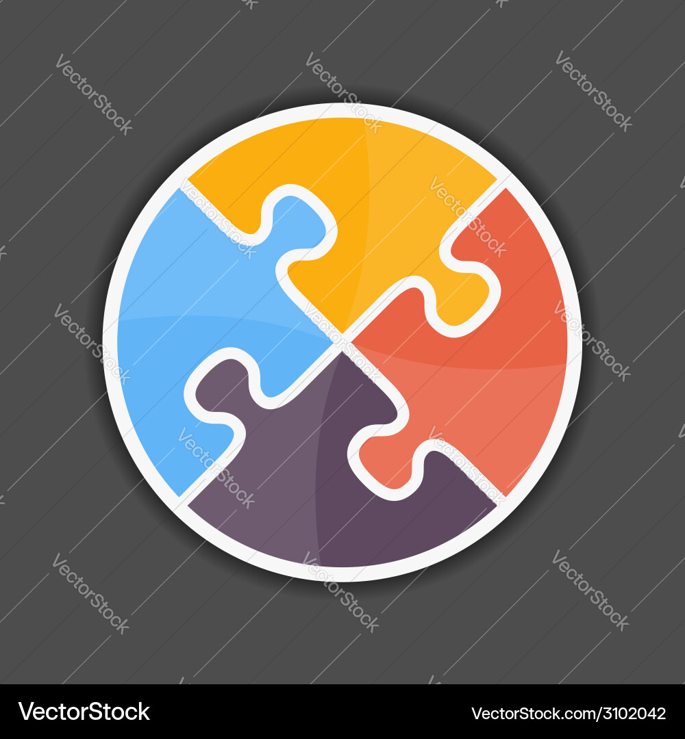 Puzzle Circle Icon - Connection & Solution Vector Image