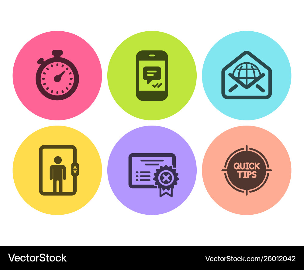 Reject certificate elevator and message icons set Reject certificate elevator and message icons set vector image