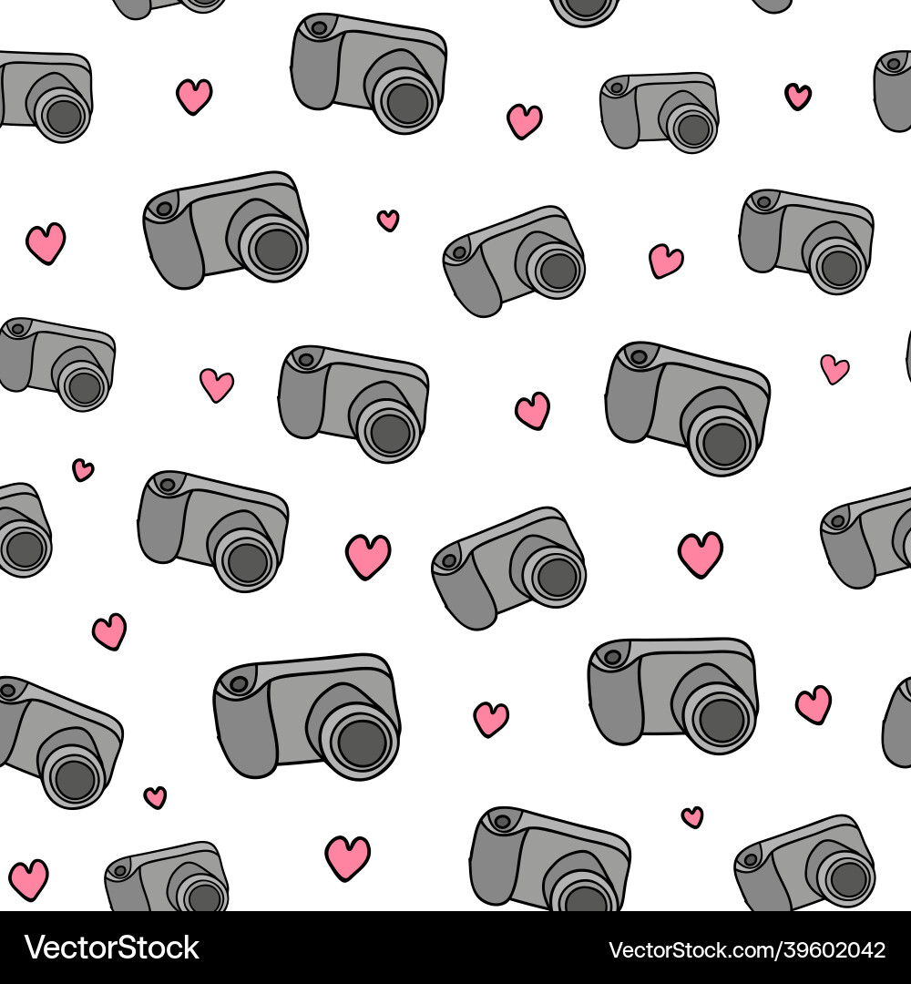 Seamless pattern with cameras and hearts Seamless pattern with cameras and hearts vector image