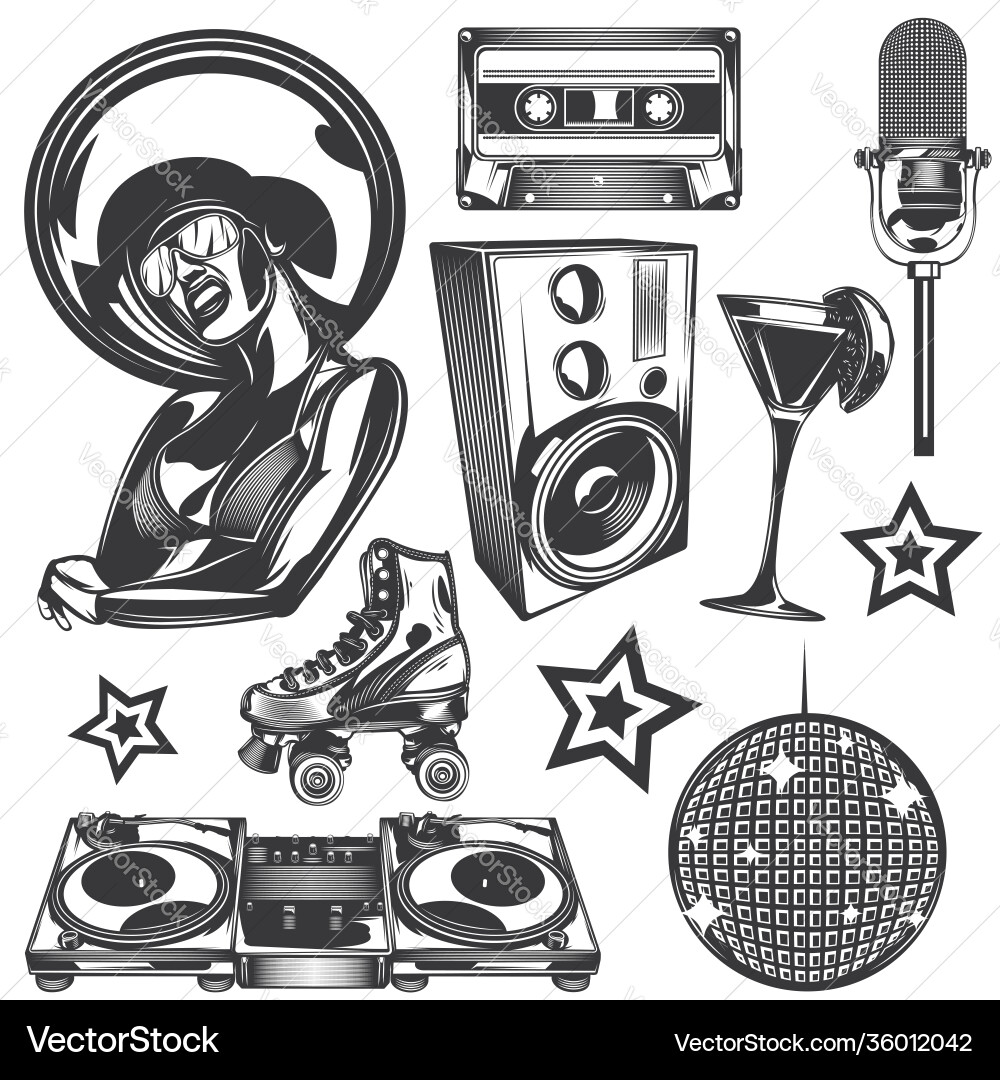 Set disco elements for creating your own Set disco elements for creating your own Vector Image