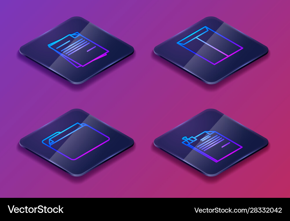 Set isometric line file document folder Set isometric line file document folder vector image