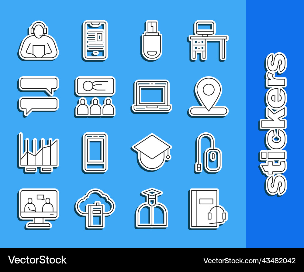 Set line audio book computer mouse location usb vector image