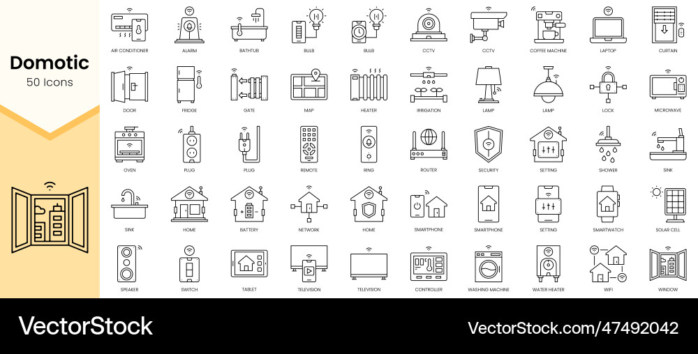 Simple outline set of domotic icons linear style vector image