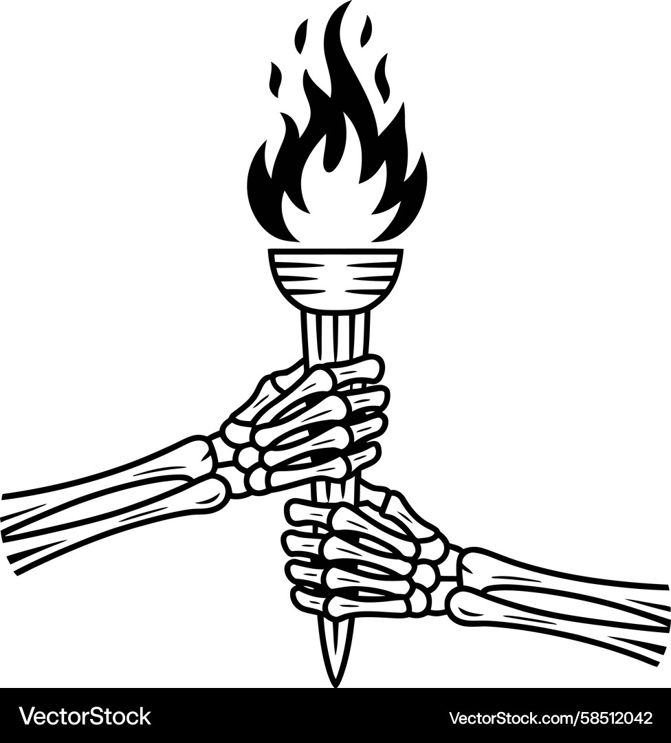 Skeleton Hands with Flaming Torch Vector Image