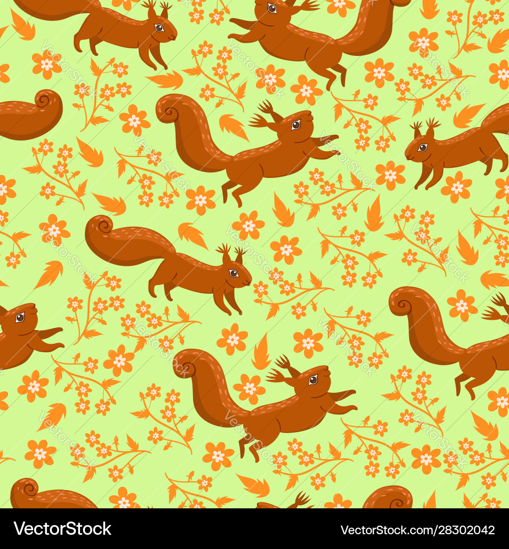Spring seamless pattern with squirrels vector image