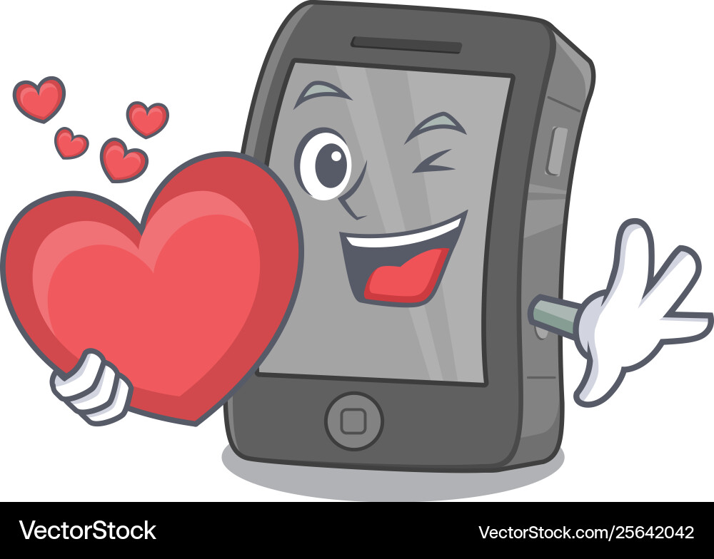 With heart ipad on a wooden cartoon table With heart ipad on a wooden cartoon table Vector Image